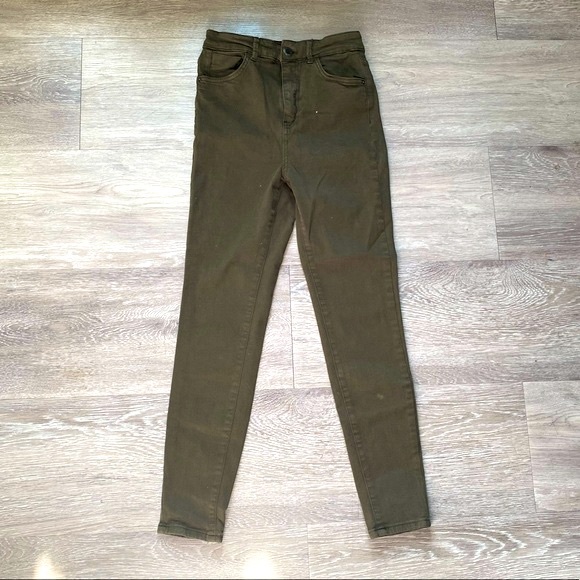 ZARA • High-Rise Stretchy Denim Skinny Jeans • Size W6 x L27 • Army Green - Picture 2 of 13